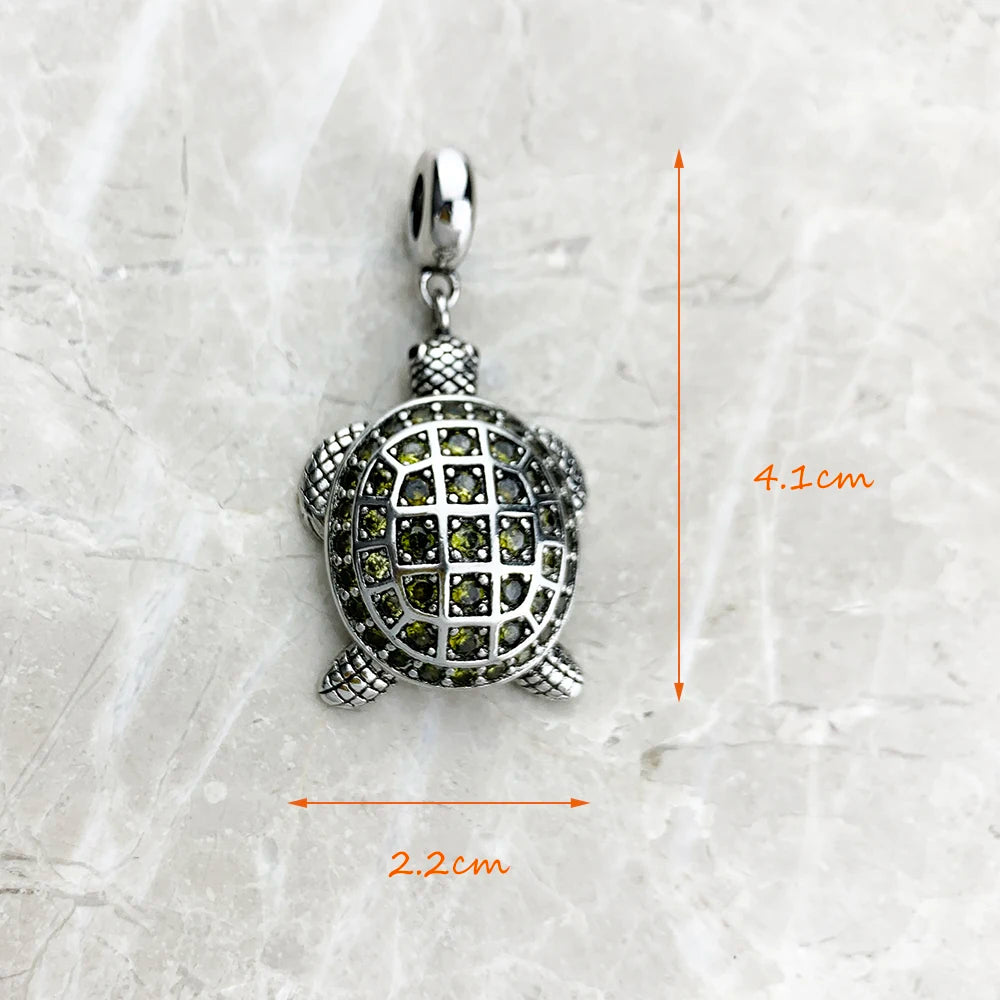 Damen-Charm-Anhänger Schildkröte groß grün aus Sterlingsilber