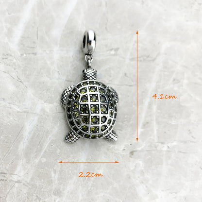 Damen-Charm-Anhänger Schildkröte groß grün aus Sterlingsilber