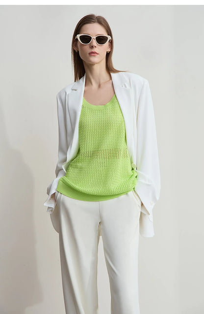 Damen V-Ausschnitt Pullover Viskose ärmellos Lochmuster Sommer