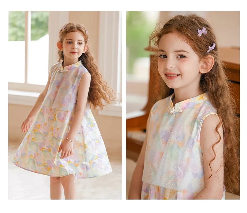 Ärmelloses Mädchen-Kleid mit Pailletten für Geburtstag oder Hochzeit in Weiß, Rosa und Dunkelgrün – festliche Kinderbekleidung