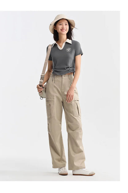 Semir Polo Shirt Frauen kurz gedruckt Retro-Stil 2024 Sommer neue schlanke Krawatte Tops