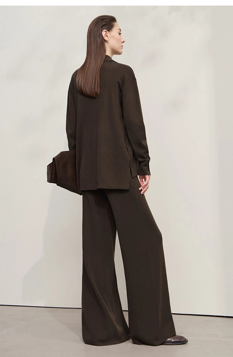 Damen-Strickjacke lang Seide-Wolle Umlegekragen locker Herbst