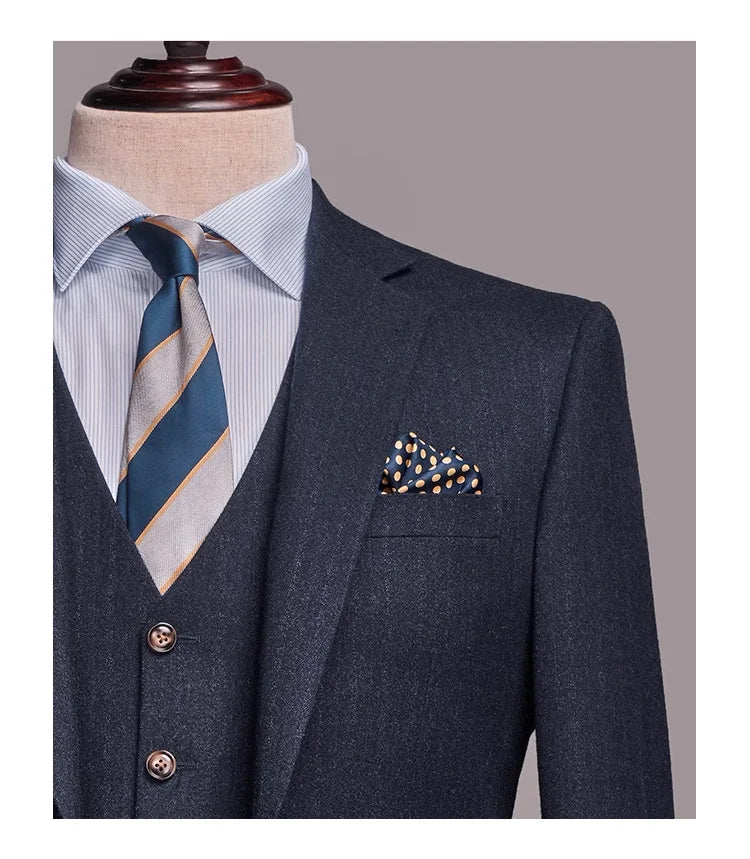 Elegante Herren-Anzughose in Tiefblau mit Streifenmuster – Slim Fit im koreanischen Stil für Büro und Hochzeit, auch in großen Größen erhältlich.