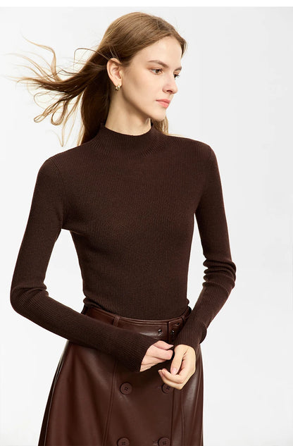 Damen-Rollkragenpullover 100 % Wolle Slim Fit elastisch Winter
