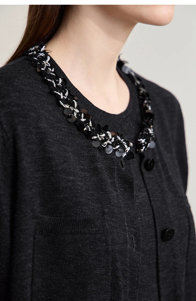 Damen-Strickjacke ärmellos lang Rundhals einfarbig elegant Herbst