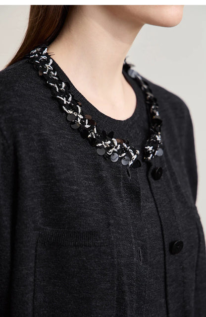 Damen-Strickjacke ärmellos lang Rundhals einfarbig elegant Herbst