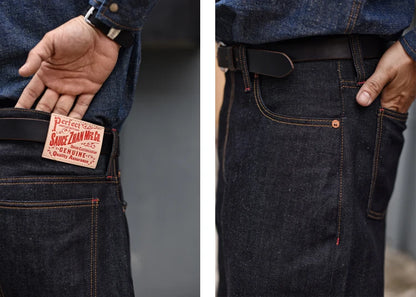 Herren Jeans aus Sommer Selvedge Denim mit lockerer Passform und hohem Bund