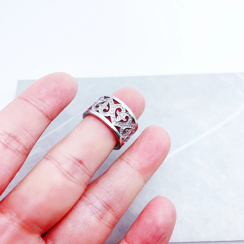 Damen-Bandring Arabesque Herzen vergoldet aus Sterlingsilber