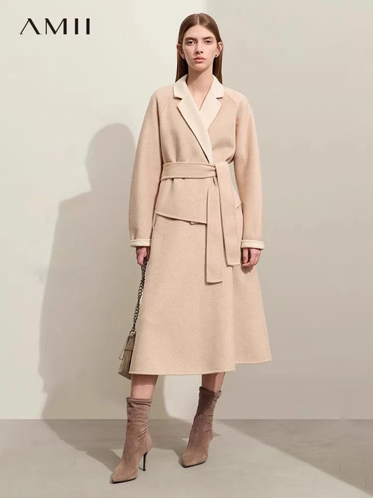 Damen Kleid-Set mit neuem Reverskragen und Gürtel im Winterstil