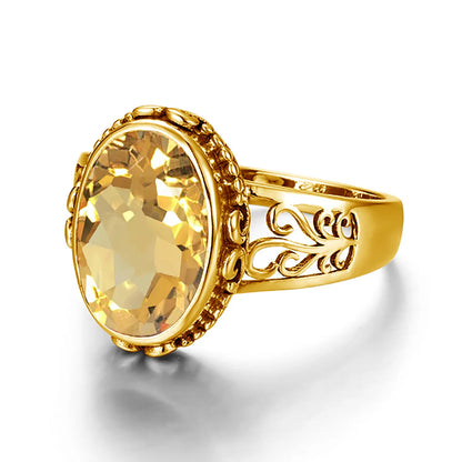 Damen-Ring Mit Citrin Im Ovalschnitt, Art Déco Stil, Geburtsstein Schmuck Aus Silber 925