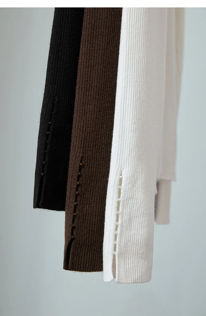 Damenpullover-Sets am Haken: schwarz, braun und cremeweiß, langarm mit Halbrollkragen