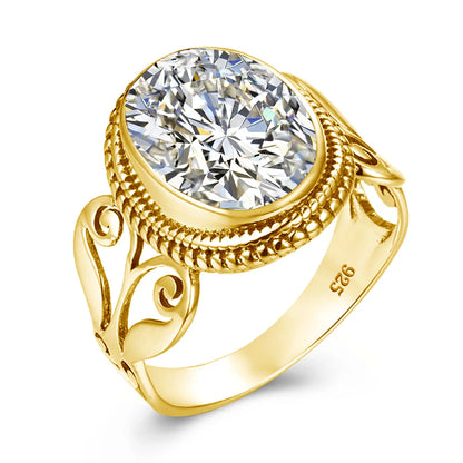 Damen-Ring Aus Sterling Silber Mit Ovaler Rainbow Fire Mystic Topaz Stein 10x16mm Goldtone Schmuck