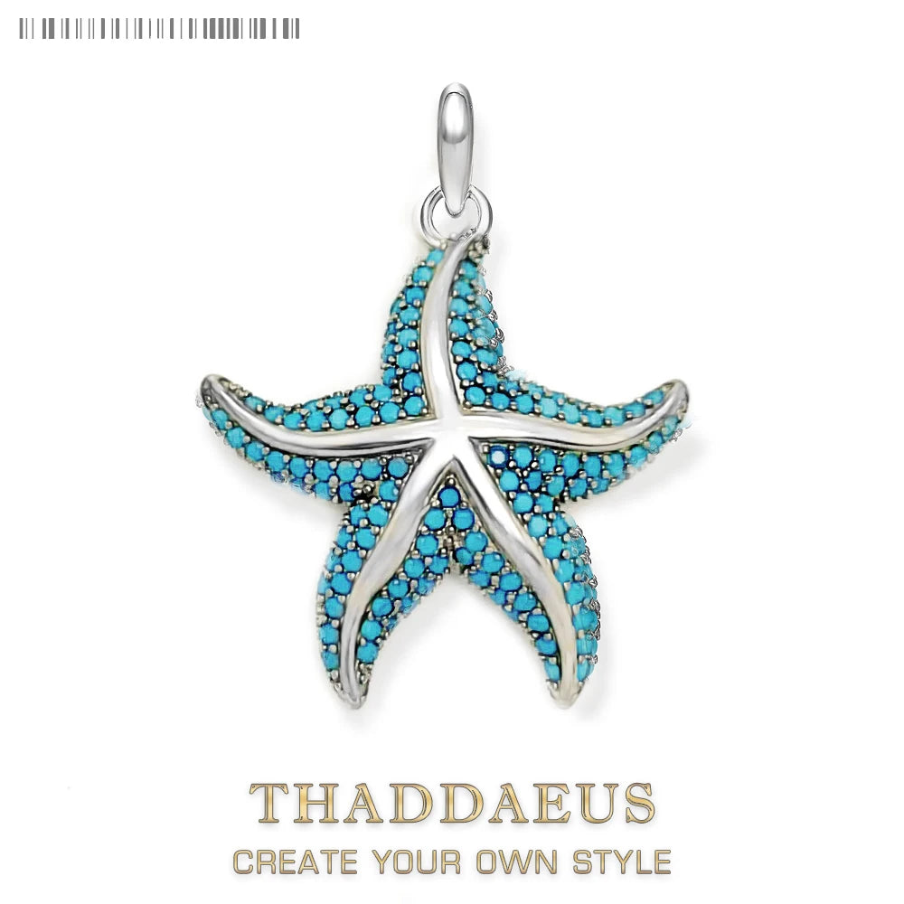 Damen-Charm-Anhänger blauer Meeresstern Tiefsee aus Sterlingsilber