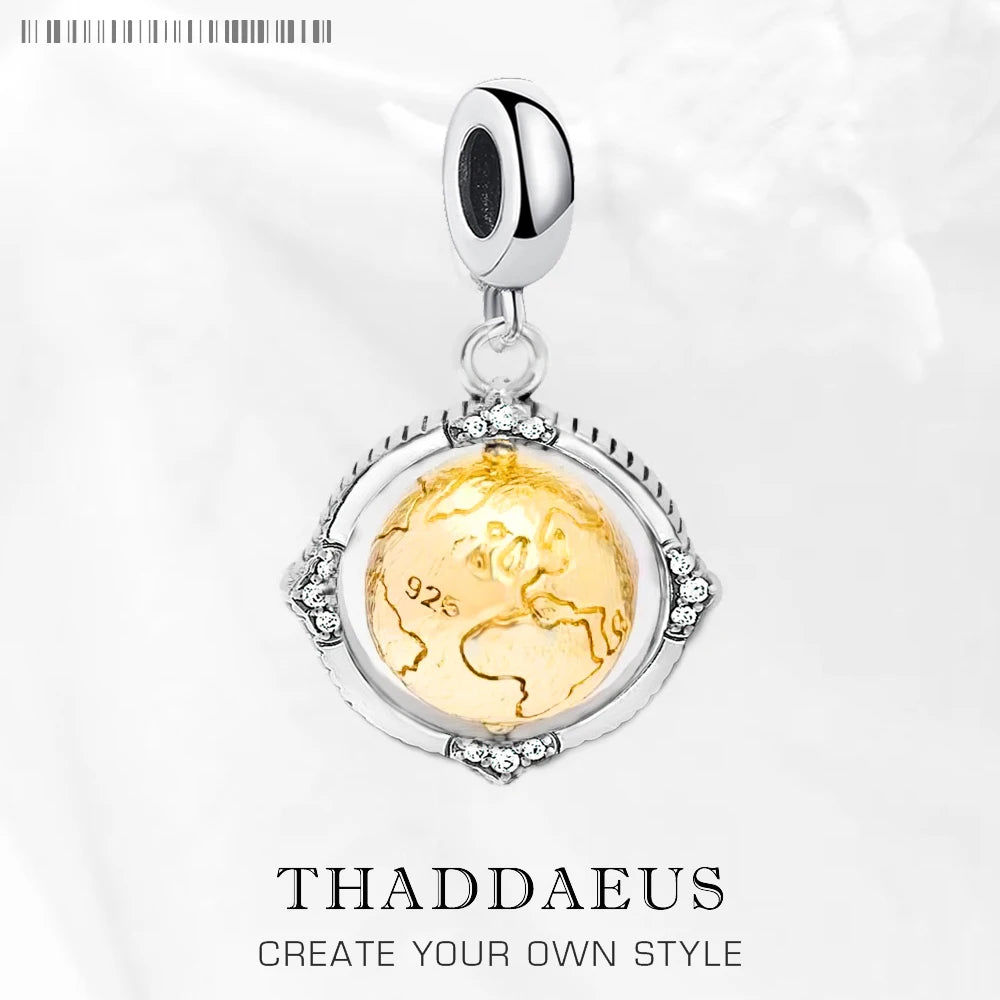 Damen-Charm-Anhänger Globus drehbar World of Rebels aus Sterlingsilber