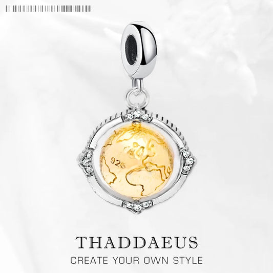 Damen-Charm-Anhänger Globus drehbar World of Rebels aus Sterlingsilber