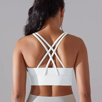 Damen-Sport-BH mit X-Rücken und breitem Unterbrustband, weiß