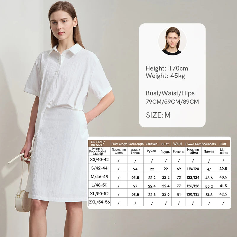 Weißes Hemdblusenkleid für Damen mit Knopfleiste, Plissé und Taillengürtel