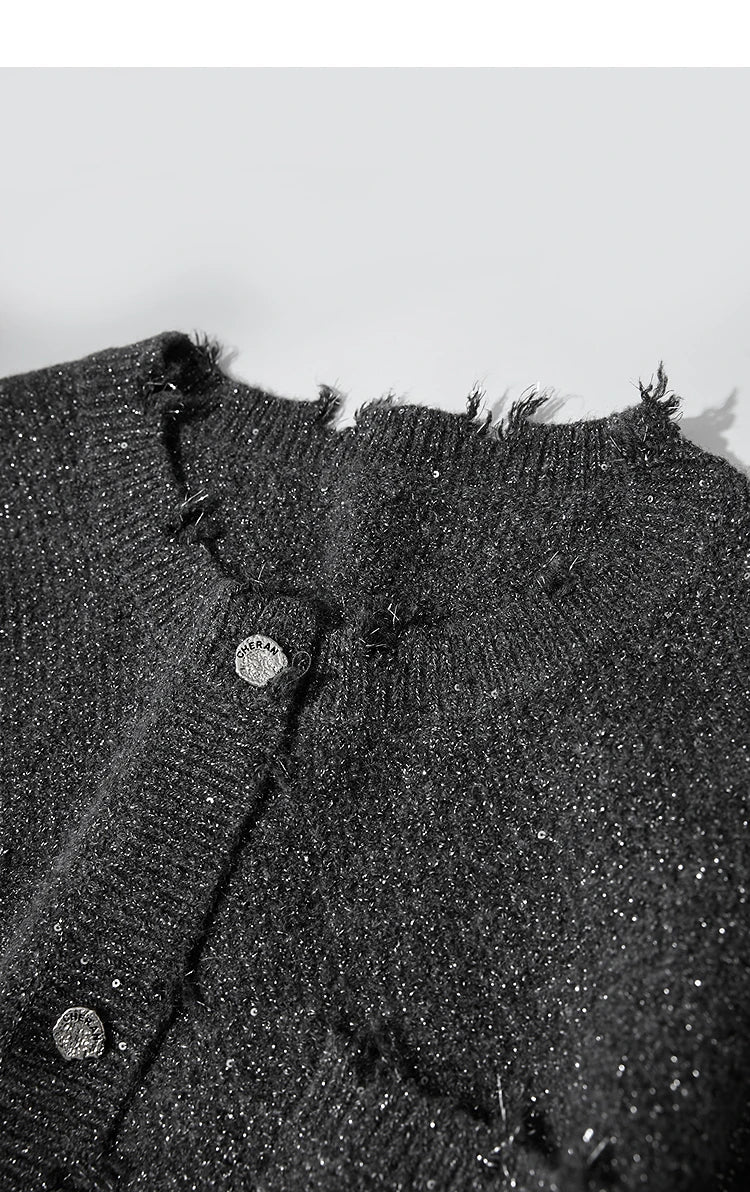 Damen-Strickjacke Rundhals englischer Stil einfarbig elegant Herbst