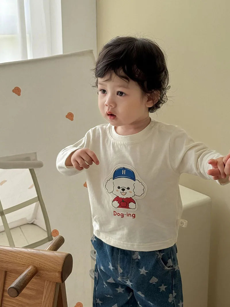 Mädchen T-Shirt im koreanischen Stil mit niedlichem Cartoon-Hundedesign