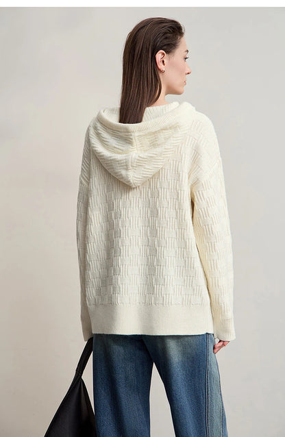 Damen-Kapuzenpullover Acryl-Wolle Raglan locker einfarbig Herbst-Winter