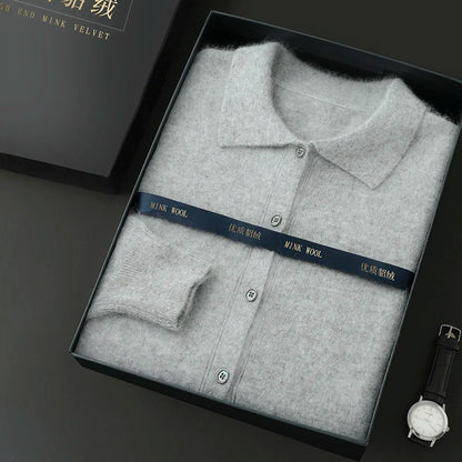 Maillard Polo-Kragen-Pullover für Herren, Herbst/Winter 2024, lässige Business-Männer, 100 % reiner Nerz-Kaschmir-Strickjacke, große Strickjacke