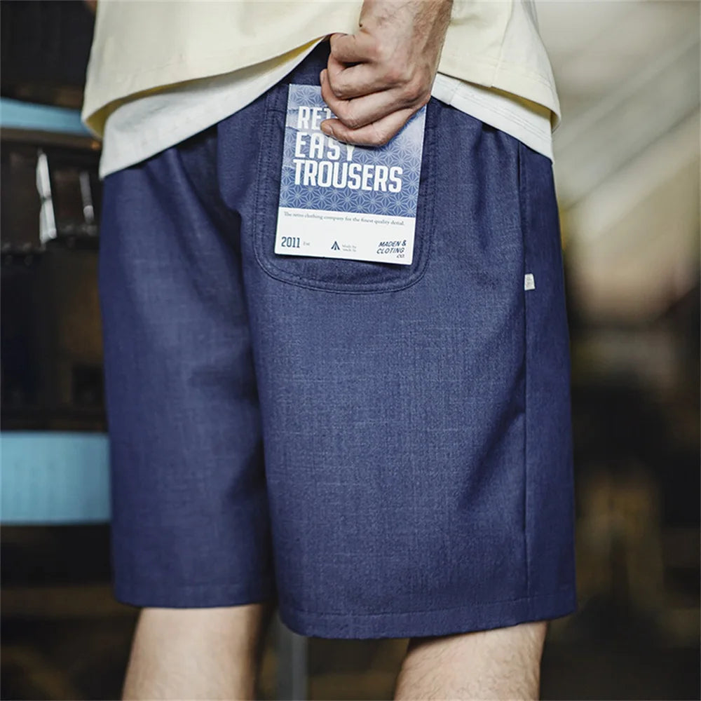 Herren Shorts im Retro-Stil aus gewaschenem Denim mit elastischem Bund und Kordelzug