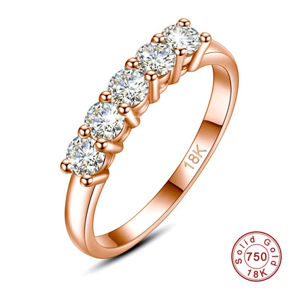 Damen-Ring aus 18K Gelbgold mit fünf Moissaniten und Echtheitszertifikat, Luxus Schmuckstück für Verlobung oder Hochzeit