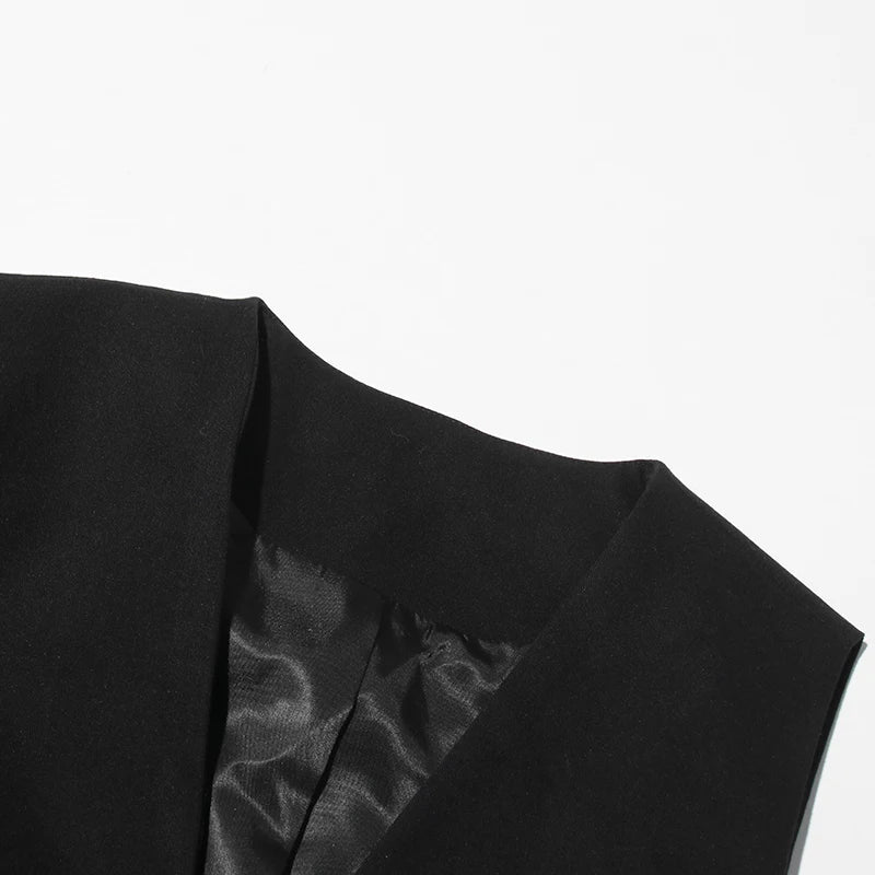 Zweiteiliges Damen-Set mit Reverskragen, langärmligem Patchwork-Blazer und hoch taillierter Hose – lässig und stilvoll