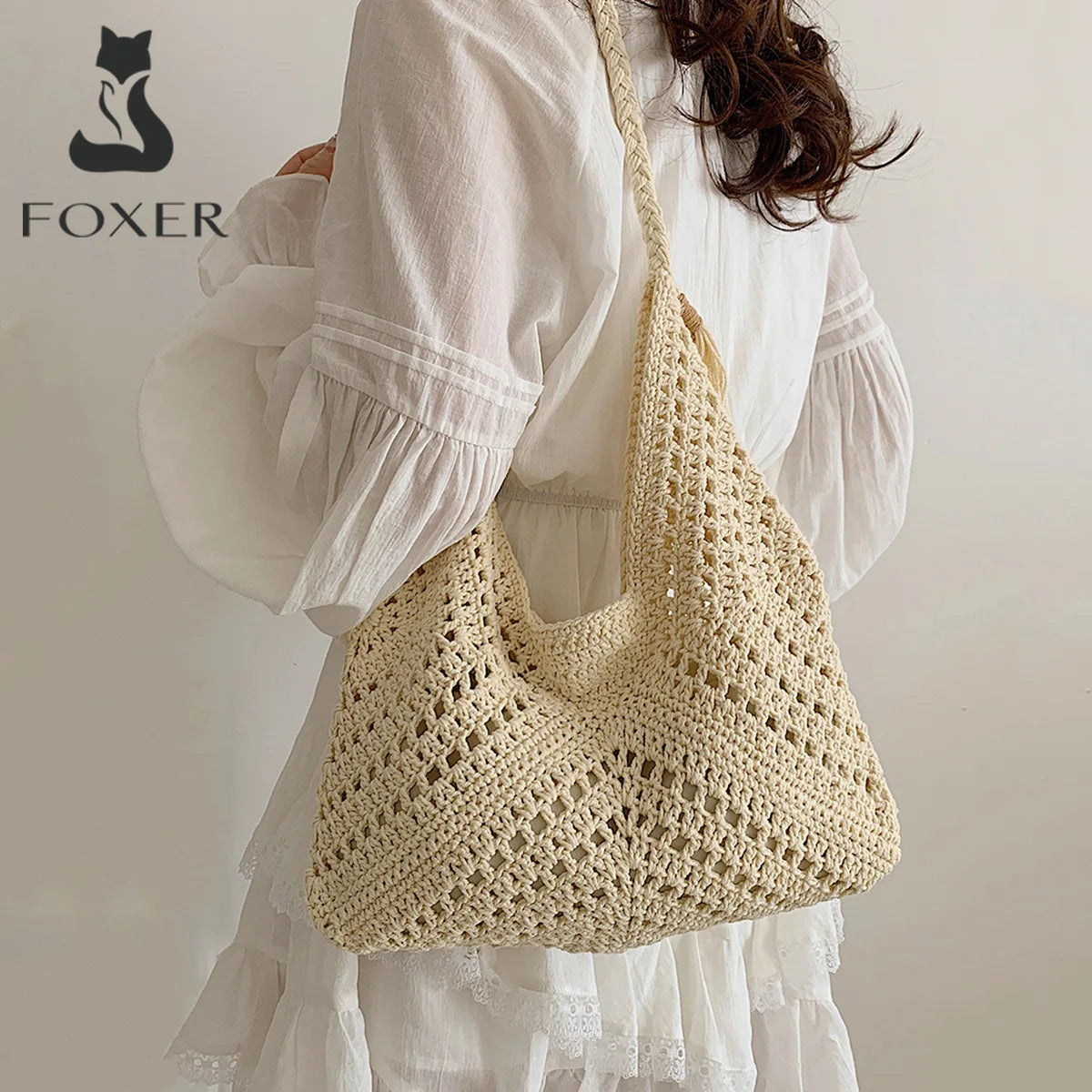 Damen Tote Bag Beach Woven Travel Shoulder Crossbody Purse