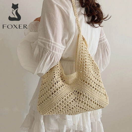 Damen Tote Bag Beach Woven Travel Shoulder Crossbody Purse