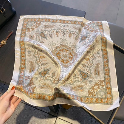 Damen Seidensatin Schal quadratisch Blumenprint Kopftuch Bandana Hijab Neu