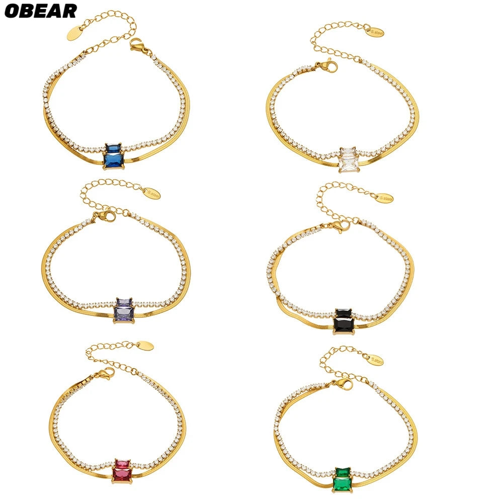 Damen-Armband Baguette-Zirkonia Doppelschicht