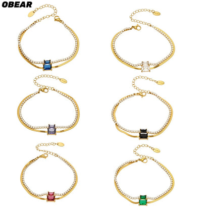 Damen-Armband Baguette-Zirkonia Doppelschicht