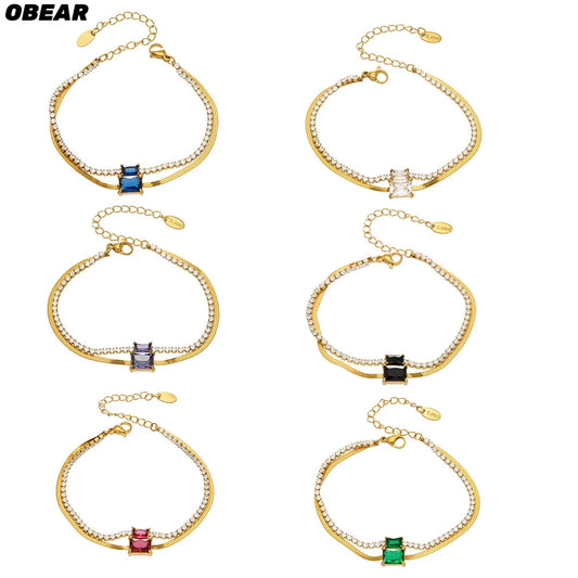 Damen-Armband Baguette-Zirkonia Doppelschicht