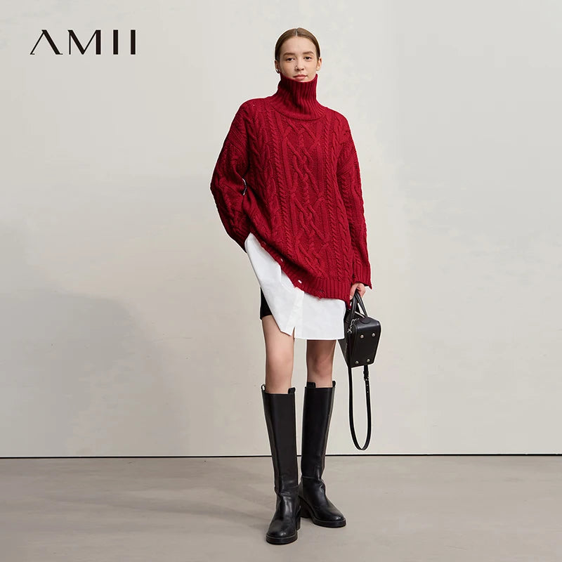 Damen-Rollkragenpullover Acryl locker warm Retro Winter