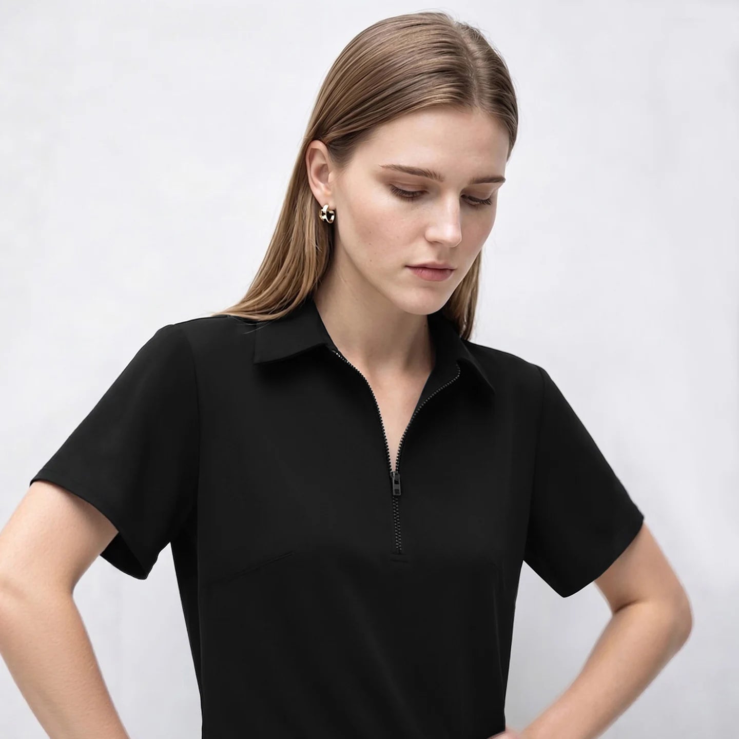 Elegantes Damen Midikleid Mit Reißverschluss Und Figurbetonter Taille