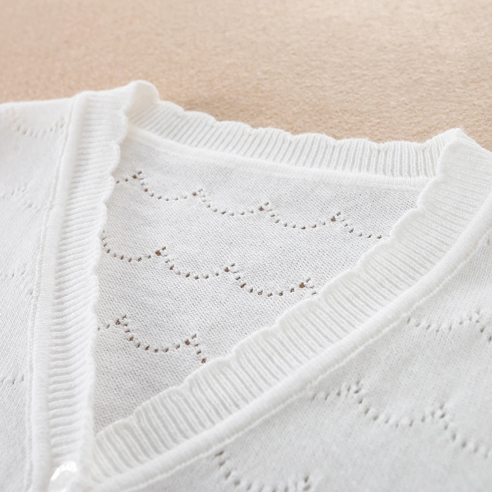 Kinder Sommerkleid ung Mädchen leichte Strickjacke Pullover Knöpfe Langarm lässig gestrickt dünne atmungsaktive Outwear