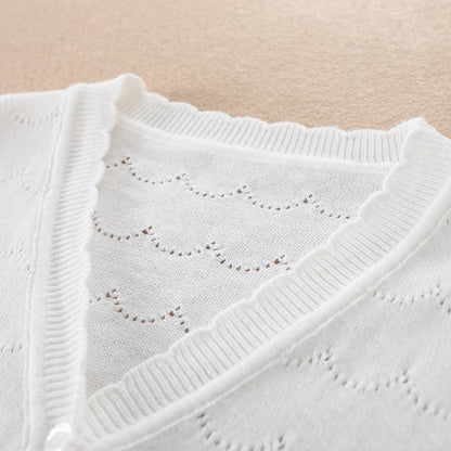 Kinder Sommerkleid ung Mädchen leichte Strickjacke Pullover Knöpfe Langarm lässig gestrickt dünne atmungsaktive Outwear