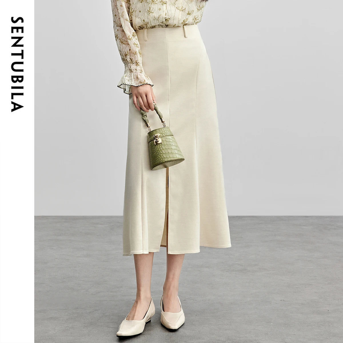 Damen Midi-Langrock mit hoher Taille und Schlitz am Saum im eleganten Stil