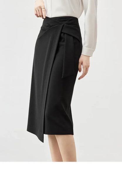 Frauen Midi Rock aus Strick mit unregelmäßigem Schlitz und hoher Taille