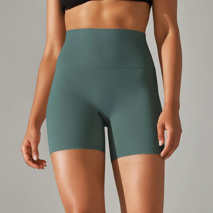 Nahtlose Sportshorts mit hohem Bund für Frauen, dunkelgrünblau