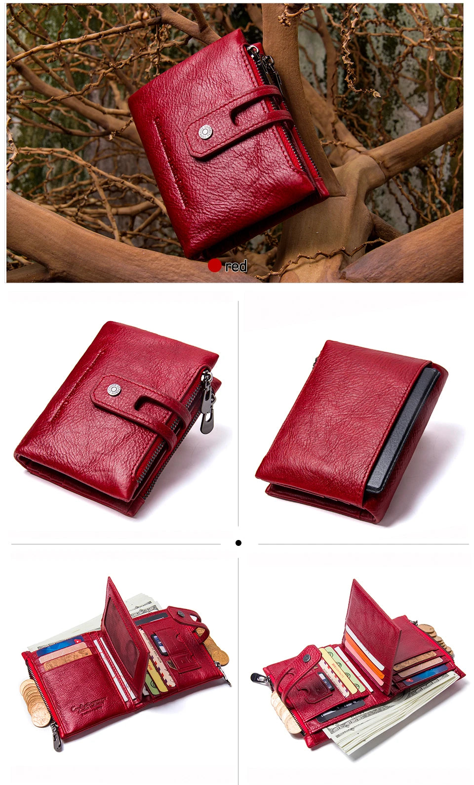 Damen Echtleder Geldbörse Bifold Vintage Kartenhalter Münzfach Geldclip