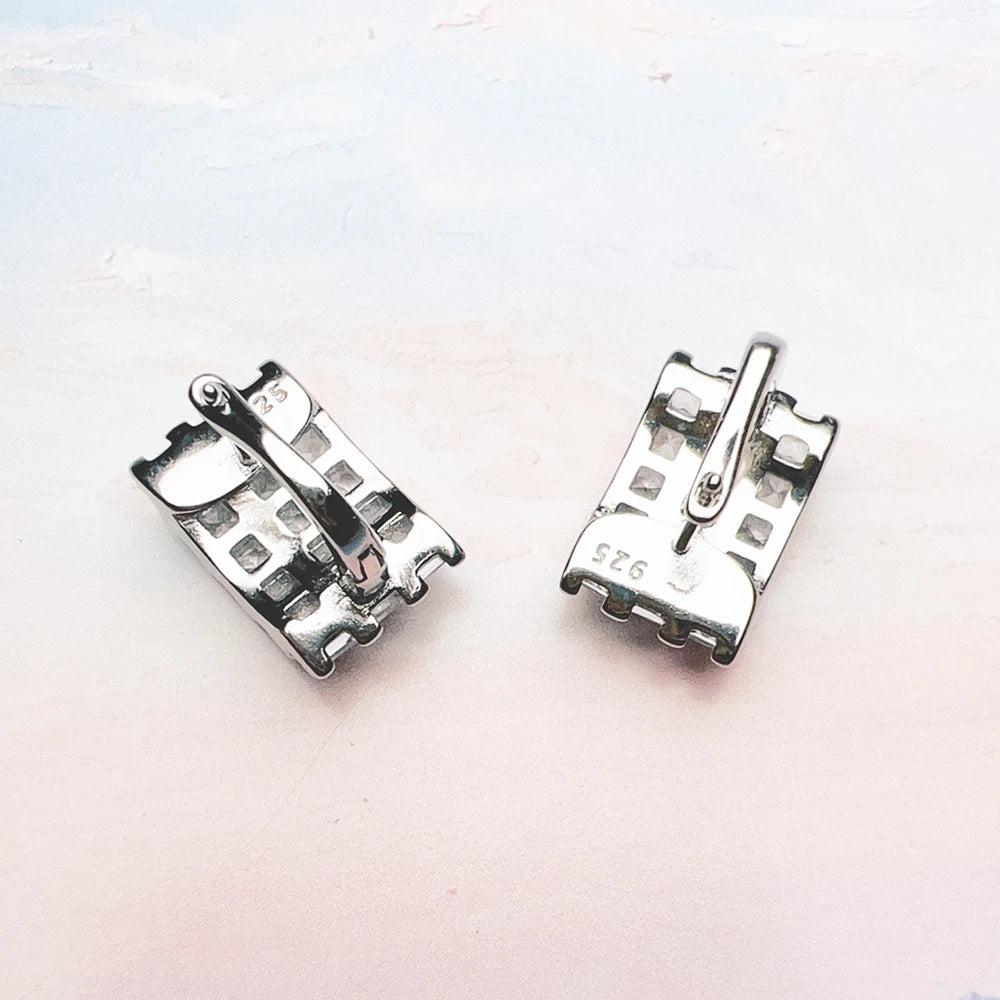 Damen-Creolen weißer Zirkon Scharnier glamourös II aus Sterlingsilber