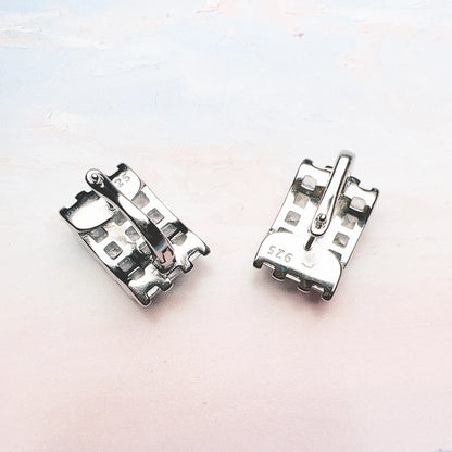 Damen-Creolen weißer Zirkon Scharnier glamourös II aus Sterlingsilber