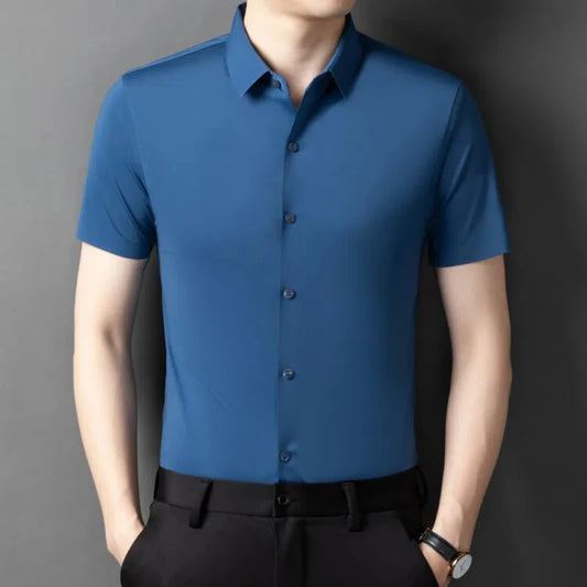 Herren-Hemd mit Vier-Wege-Stretch, Farbblock-Diamantmuster und Knopfleiste – ideal für Business-Casual und formelle Anlässe.