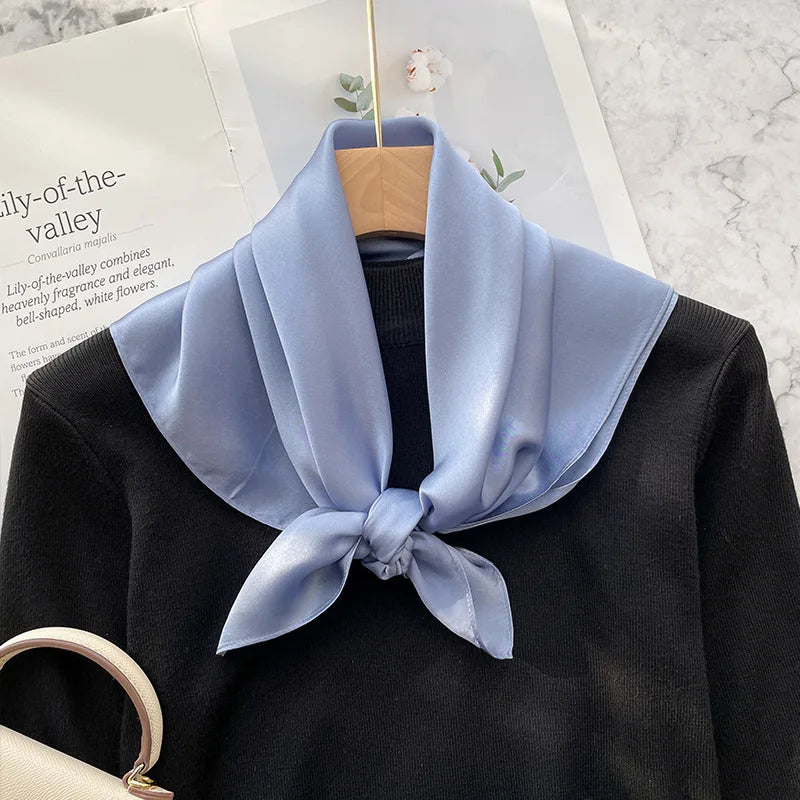 Damen Seidenschal 70cm einfarbig quadratisch weich Bandana Haarband natürlich