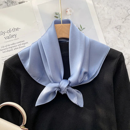 Damen Seidenschal 70cm einfarbig quadratisch weich Bandana Haarband natürlich