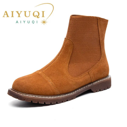 AIYUQI Women Chelsea Boots 2025 Autumn Winter New British Style Fashion Marton Boots Women Suede Slip-on Ankle Boots Women
