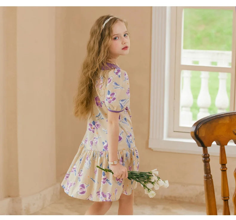 Ärmelloses Sommerkleid aus 100% Baumwolle mit kleinem Blumenmuster für Mädchen – ideal für Strand und Party, Größen 3-14 Jahre