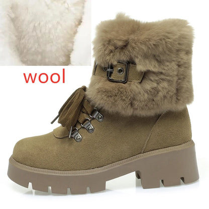 AIYUQI Women Snow Boots Platform New Rabbit Female Winter Boots Fashion Large Size Non-slip Genuine Leather Women Ankle Boots